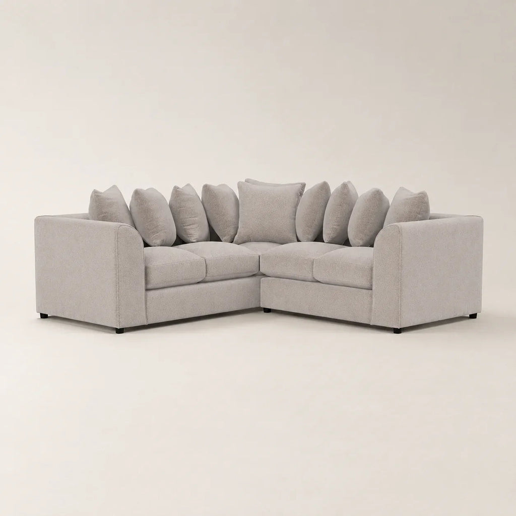 Luxury grey corner sofa with plush cushions, ideal for modern living rooms
