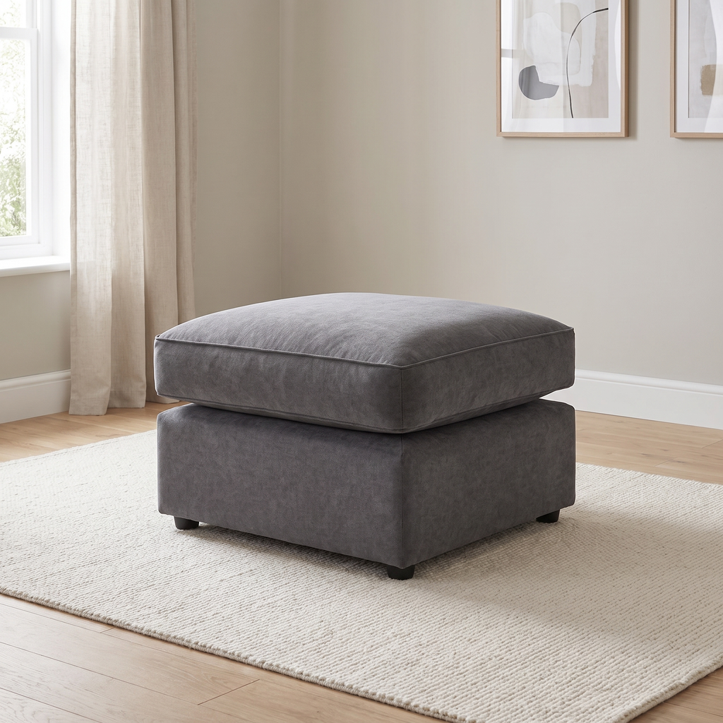 Chelton Footstool — lifestyle hero with squared seat cushions
