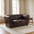 Chesterfield Leather 2 Seater - Antique Brown — lifestyle room hero