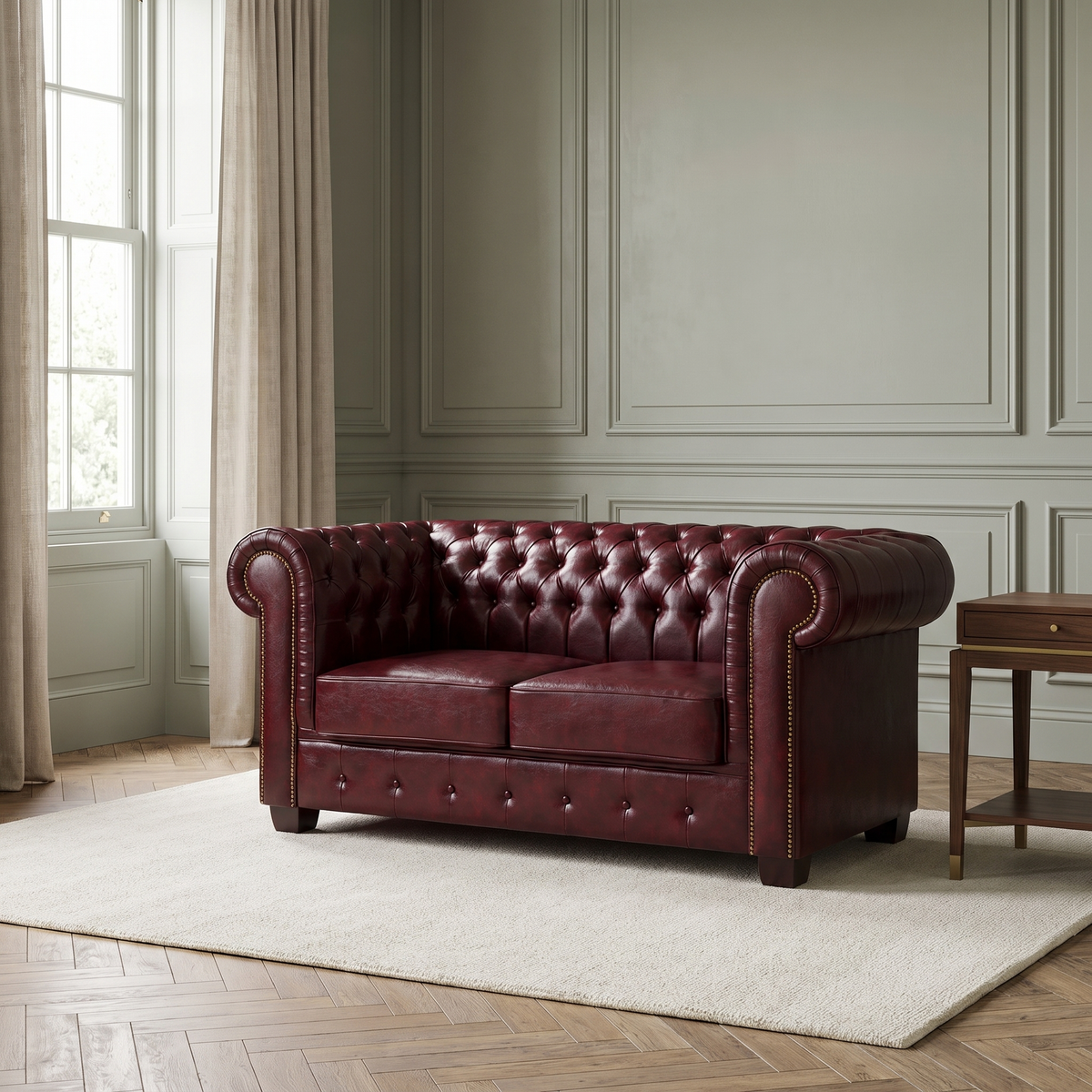Chesterfield Leather 2 Seater - Oxblood — lifestyle room hero