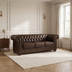 Chesterfield Leather 3 Seater - Antique Brown — lifestyle room hero