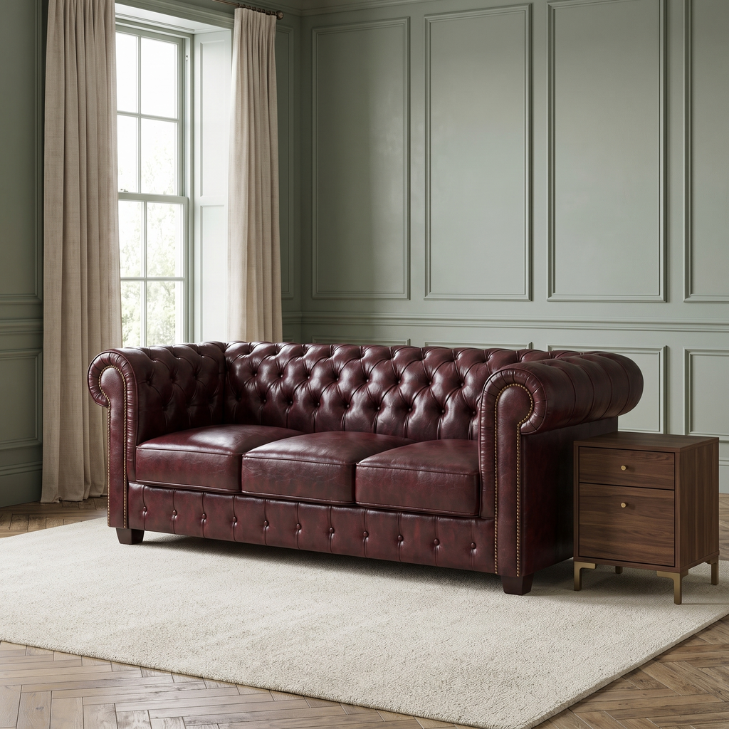 Chesterfield Leather 3 Seater - Oxblood — lifestyle room hero