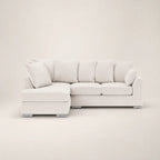 Luxury beige sectional sofa with chaise lounge and plush cushions, modern living room furniture