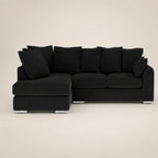 Black fabric sectional sofa with chaise and silver legs, luxury living room furniture