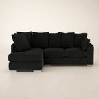 Black sectional sofa with chaise and chrome feet, luxury living room furniture