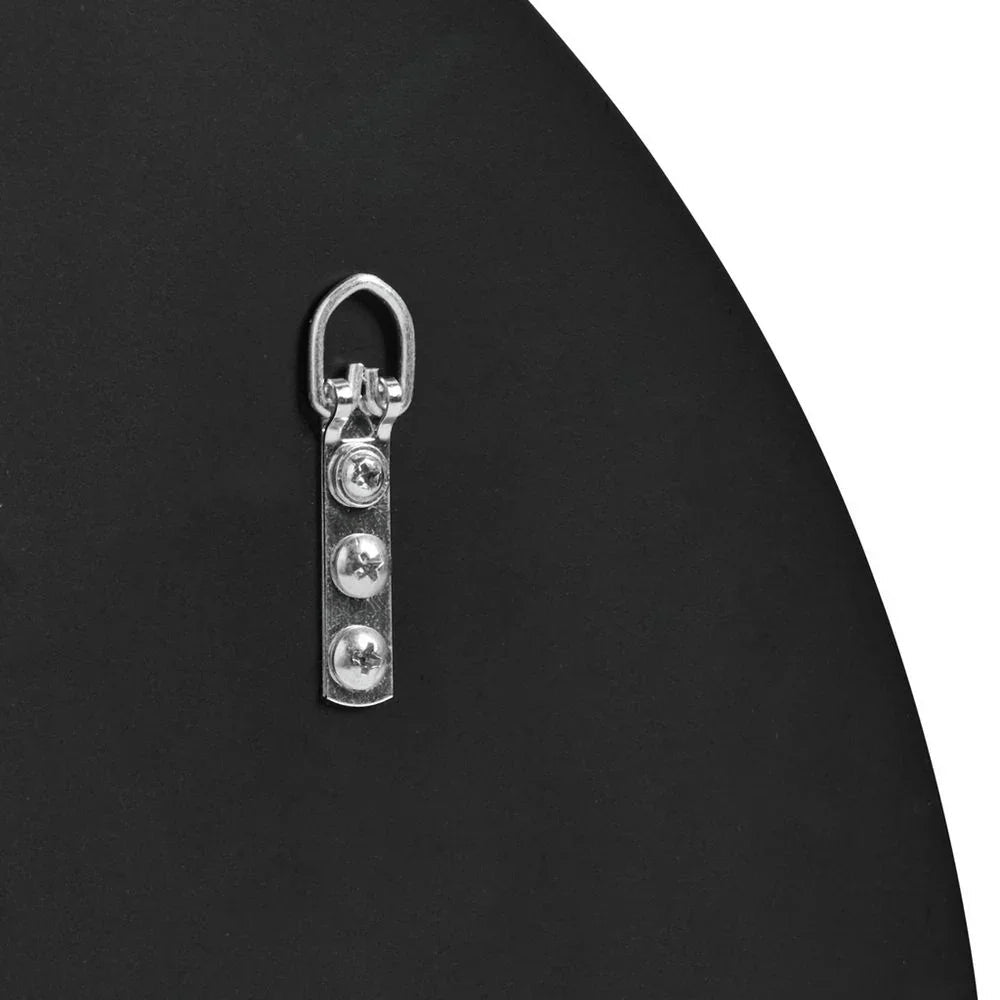 Metal D-ring hardware with three screws on black furniture panel