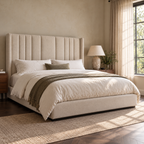CK Living Arundel upholstered bed in warm ivory textured weave — opposite angle lifestyle view