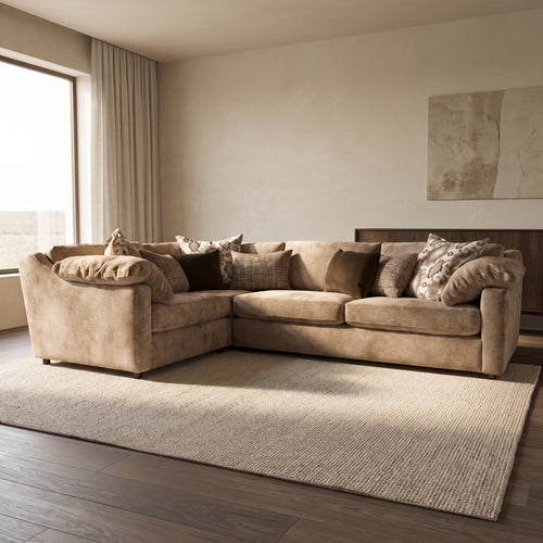 Ashbourne 1 Corner 3 Seater Sofa — main lifestyle view in a warm stone and walnut living room