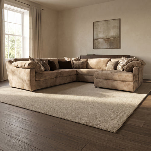 Ashbourne 3 Corner 3 Chaise Sofa — main lifestyle view in a warm stone and walnut living room
