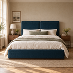 CK Living Aveline upholstered bed — straight-on front view