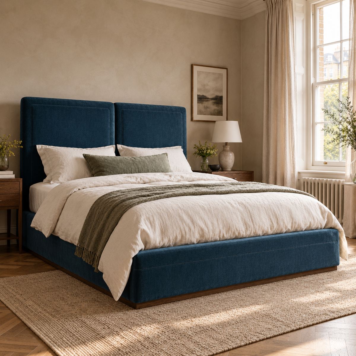CK Living Aveline upholstered bed — opposite angle lifestyle view