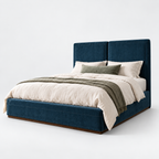CK Living Aveline upholstered bed — cold light-grey studio view