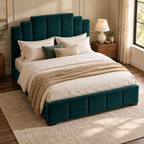CK Living Avondale upholstered bed in deep peacock velvet — elevated lifestyle view