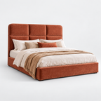 CK Living Bracken upholstered bed in terracotta velvet — plain cold-white grey background