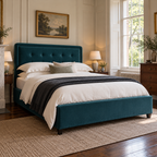 CK Living Brompton upholstered bed in deep teal velvet — opposite angle lifestyle view