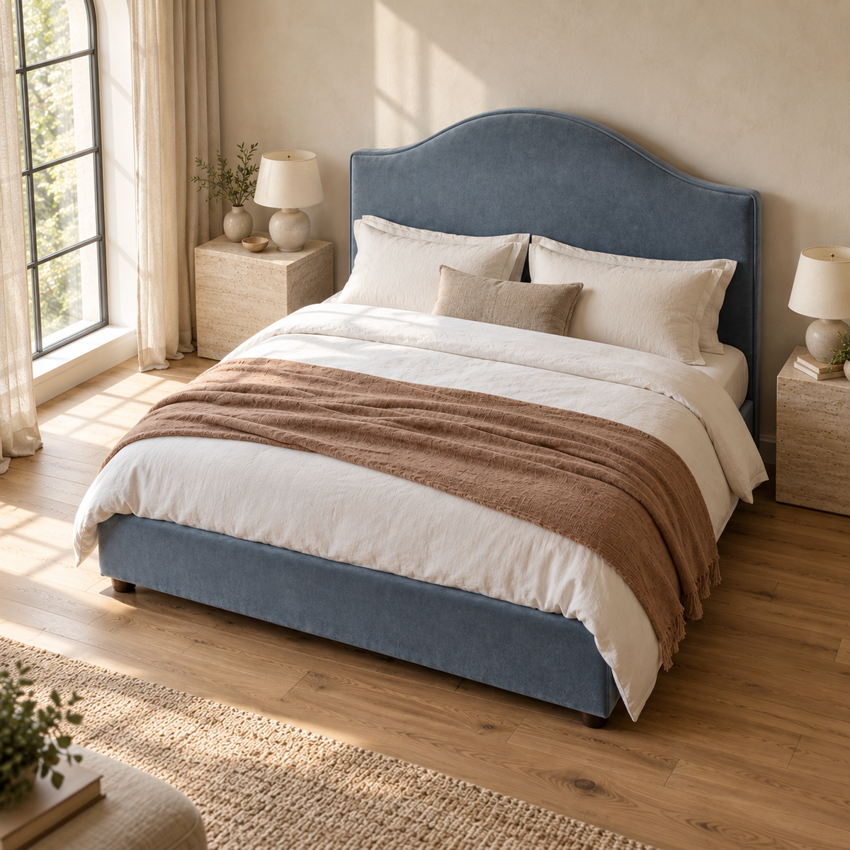 CK Living Celine upholstered bed — elevated lifestyle view
