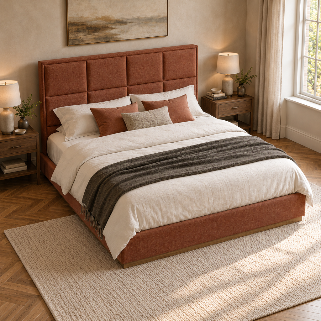 CK Living Ingleby upholstered bed — elevated lifestyle view