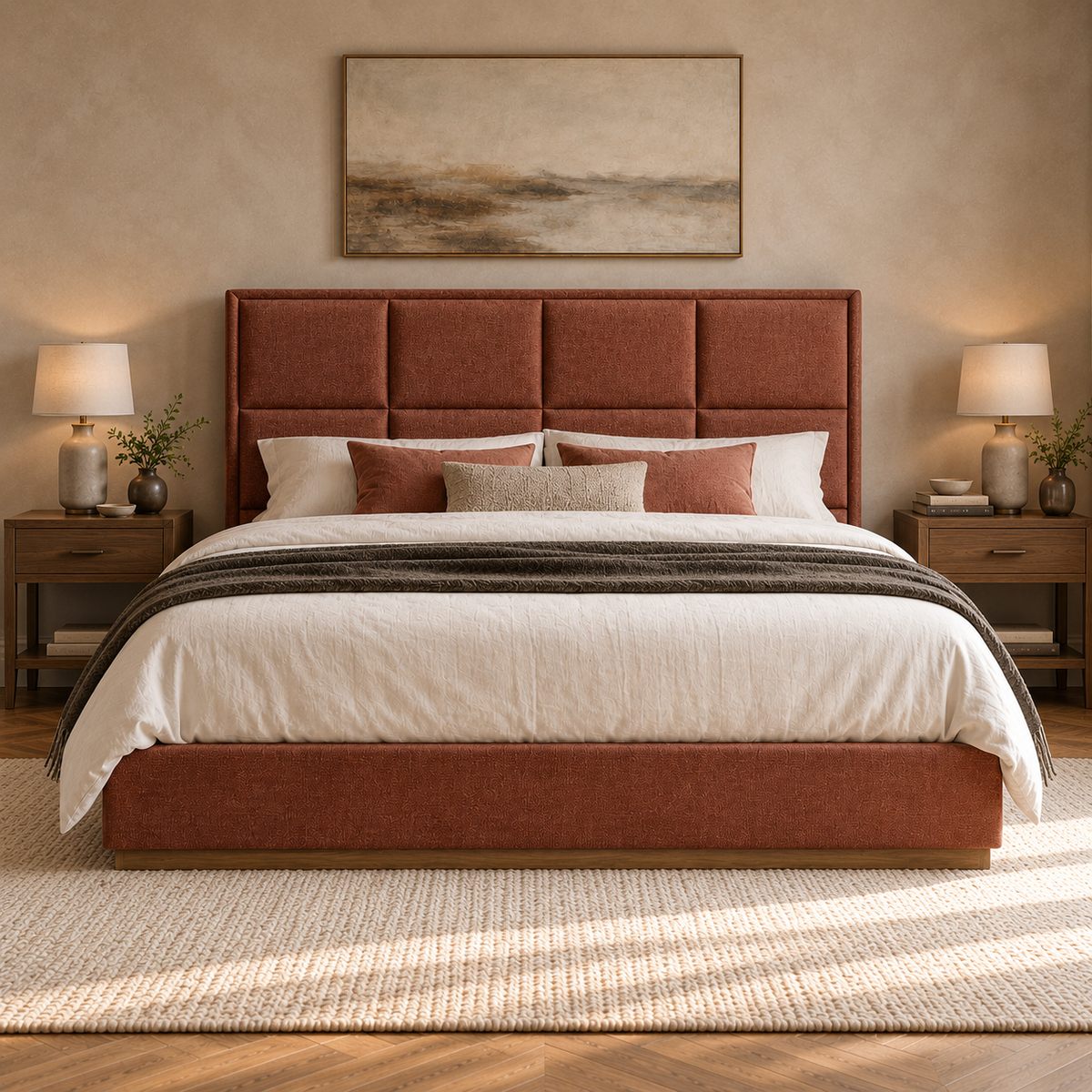 CK Living Ingleby upholstered bed — front lifestyle view