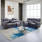 Grey microfibre electric recliner sofa set with LED lighting in modern living room