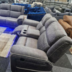 Grey microfiber electric recliner 3-2 seater sofa set with cup holders in showroom