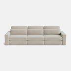 Modern modular 4-piece corner sofa in light beige fabric, low profile, minimalist design