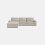 4-piece modular corner sofa in light beige fabric, left-facing chaise, minimalist design
