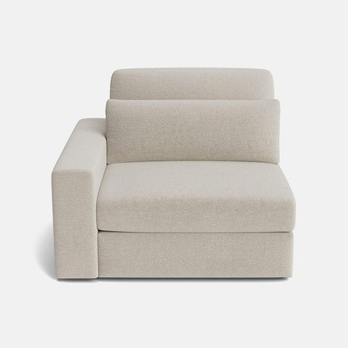 Modern beige modular corner sofa with plush cushions, single armrest, minimalist design