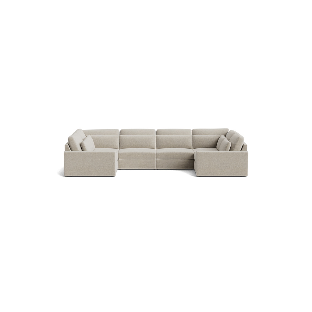 Beige 4-piece modular corner sofa with plush cushions, contemporary living room furniture