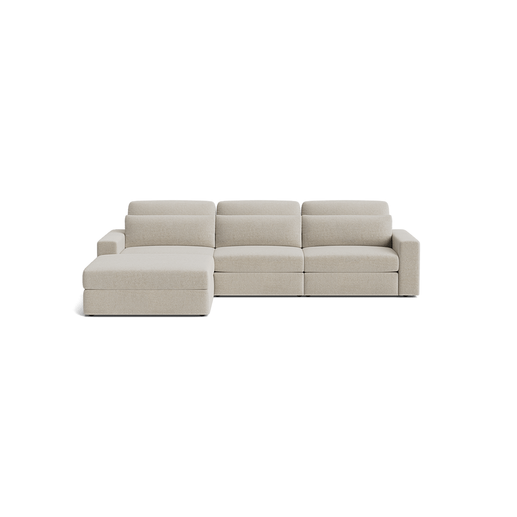 Beige 4-piece modular corner sofa with left chaise, modern minimalist design.