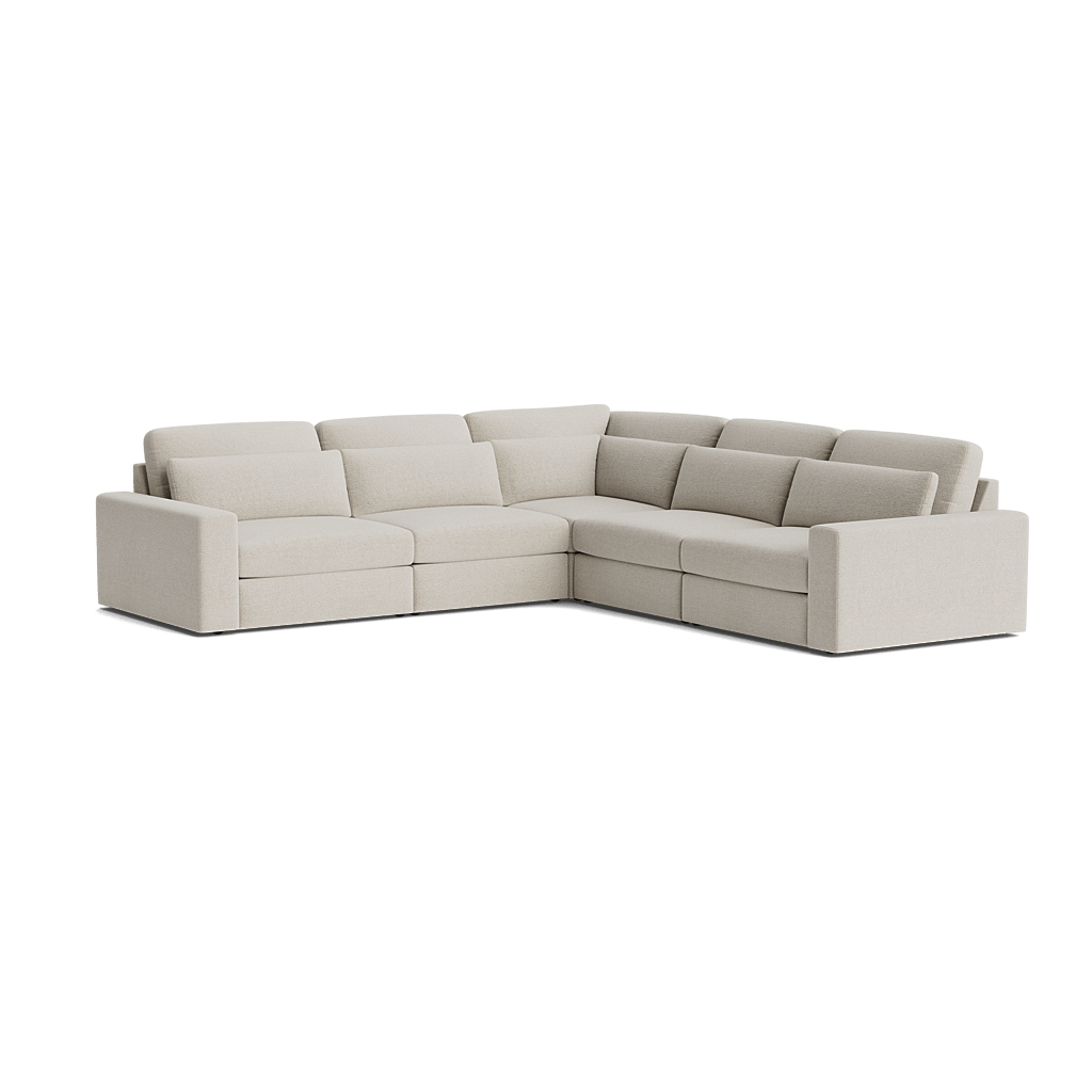 Modern beige 4-piece modular corner sofa with plush cushions and clean lines