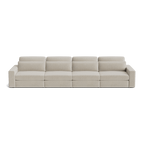 Beige 4-piece modular corner sofa with modern, boxy design and plush cushions