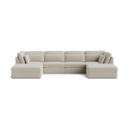 Four-piece beige modular corner sofa with chaise lounges and padded backrests