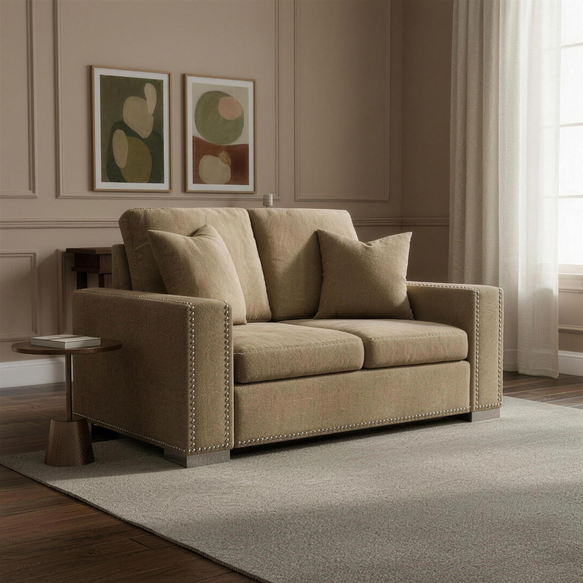 Aria 2 Seater Sofa — full product lifestyle view in a realistically scaled designer living room