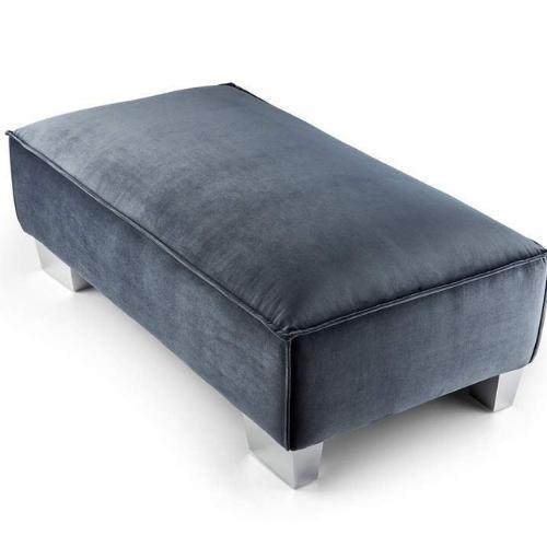 Black velvet rectangular footstool with chrome legs, modern living room furniture