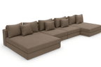 Modern large brown sectional sofa with chaise and plush cushions on white background