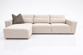 Cream corner sofa with left-hand chaise and black patterned cushion, modern living room furniture