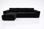 Modern black corner sofa with left-hand chaise and wide armrests on white background