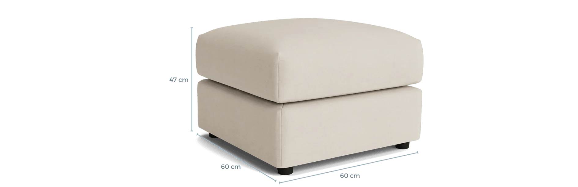 Cream upholstered footstool with square shape, 60cm x 60cm, 47cm high.