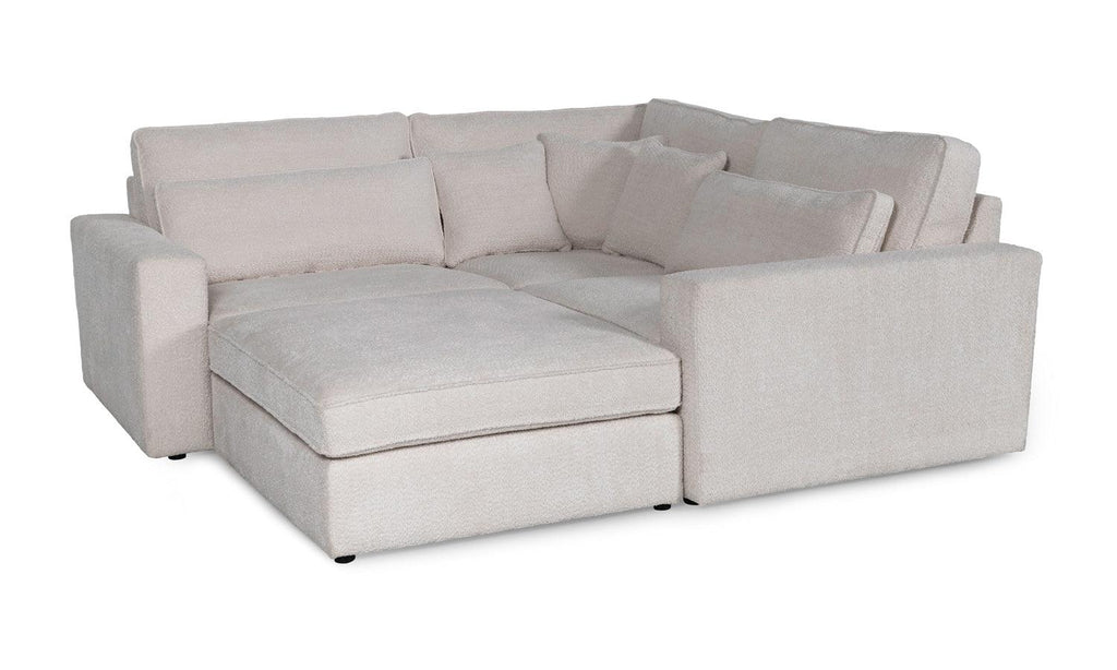 Modern cream corner sofa with boucle fabric and plush cushions, ideal for living rooms