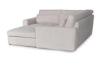 Modern cream boucle corner sofa with wide chaise and plush cushions on white background