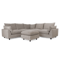 Cream corner sofa set with chaise and matching ottoman, modern upholstered living room furniture