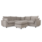 Cream corner sofa set with chaise and matching ottoman, modern upholstered living room furniture