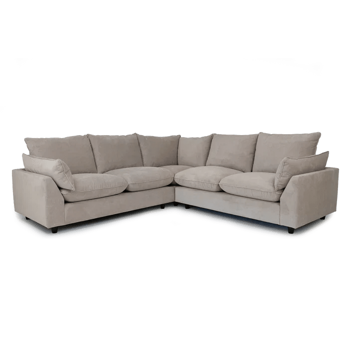 Cream corner sofa full set with plush cushions and contemporary design
