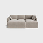 Modern cream right corner sofa with plush cushions on neutral background