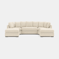 U-shaped beige corner sofa with plush cushions, modern sectional seating, neutral background