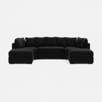 Large U-shaped corner sofa in dark fabric with plush cushions, modern sectional seating