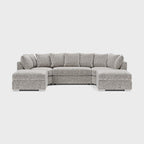Modern grey U-shaped corner sofa with plush cushions on a white background