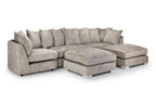 Modern grey U-shaped corner sofa with plush cushions and textured fabric upholstery