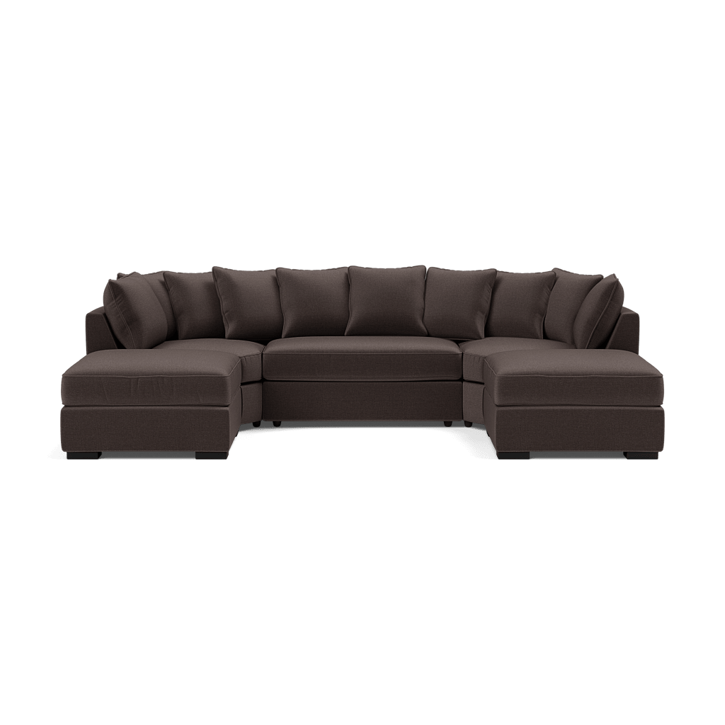 Modern U-shaped corner sofa in dark fabric with plush seat and back cushions