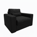 Modern black foam-filled loveseat with plush back and seat cushions, isolated on white background